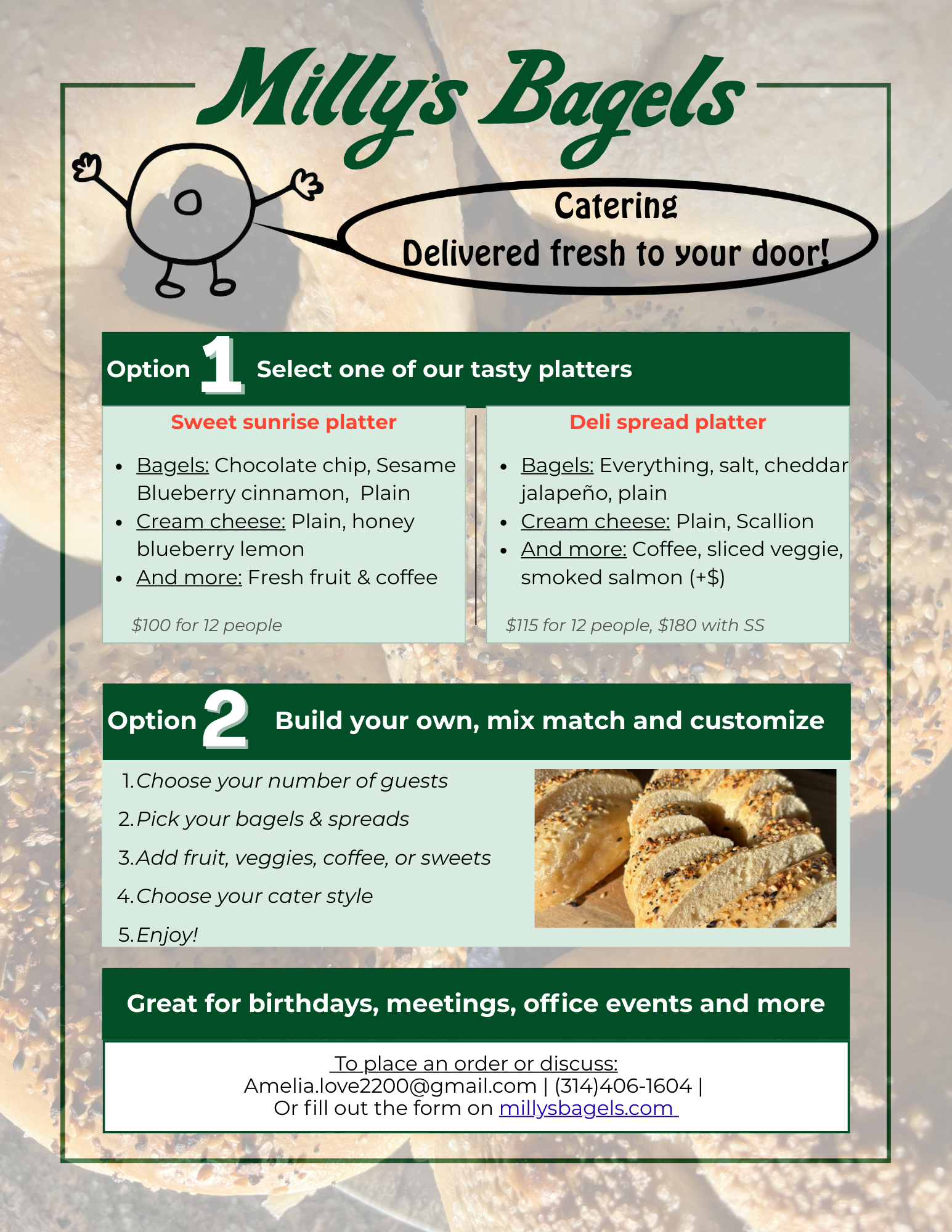 Milly’s Bagels catering menu